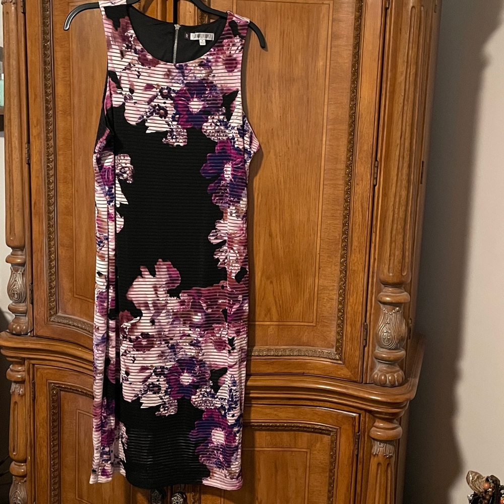 Jennifer Lopez Black and Purple Patterned Dress